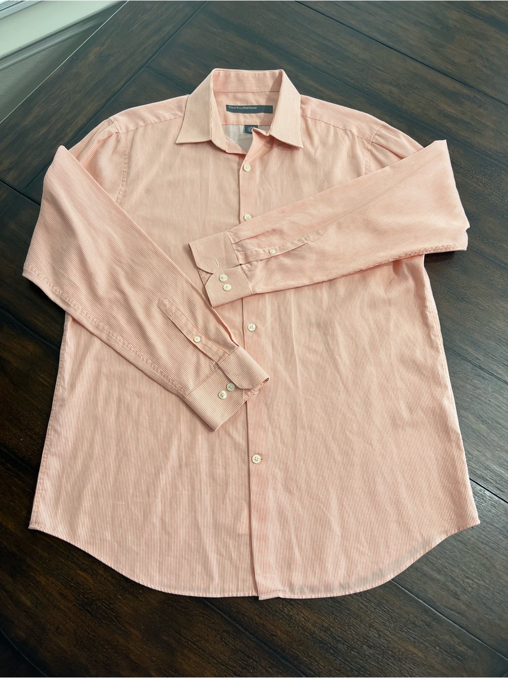 Perry Ellis Portfolio Men's Orange Pinstripe Cotton Dress Shirt Size 16 34/35